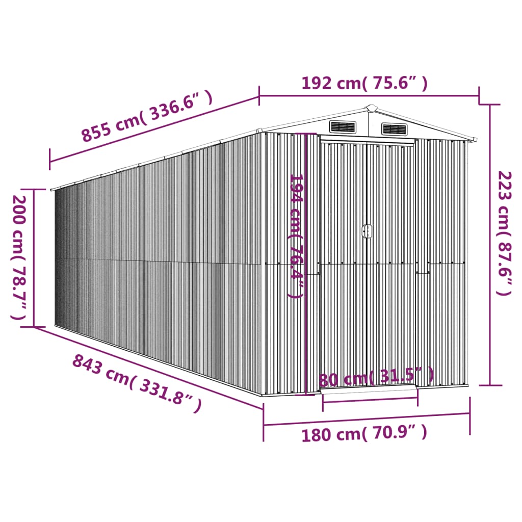 vidaXL zöld horganyzott acél kerti fészer 192x855x223 cm