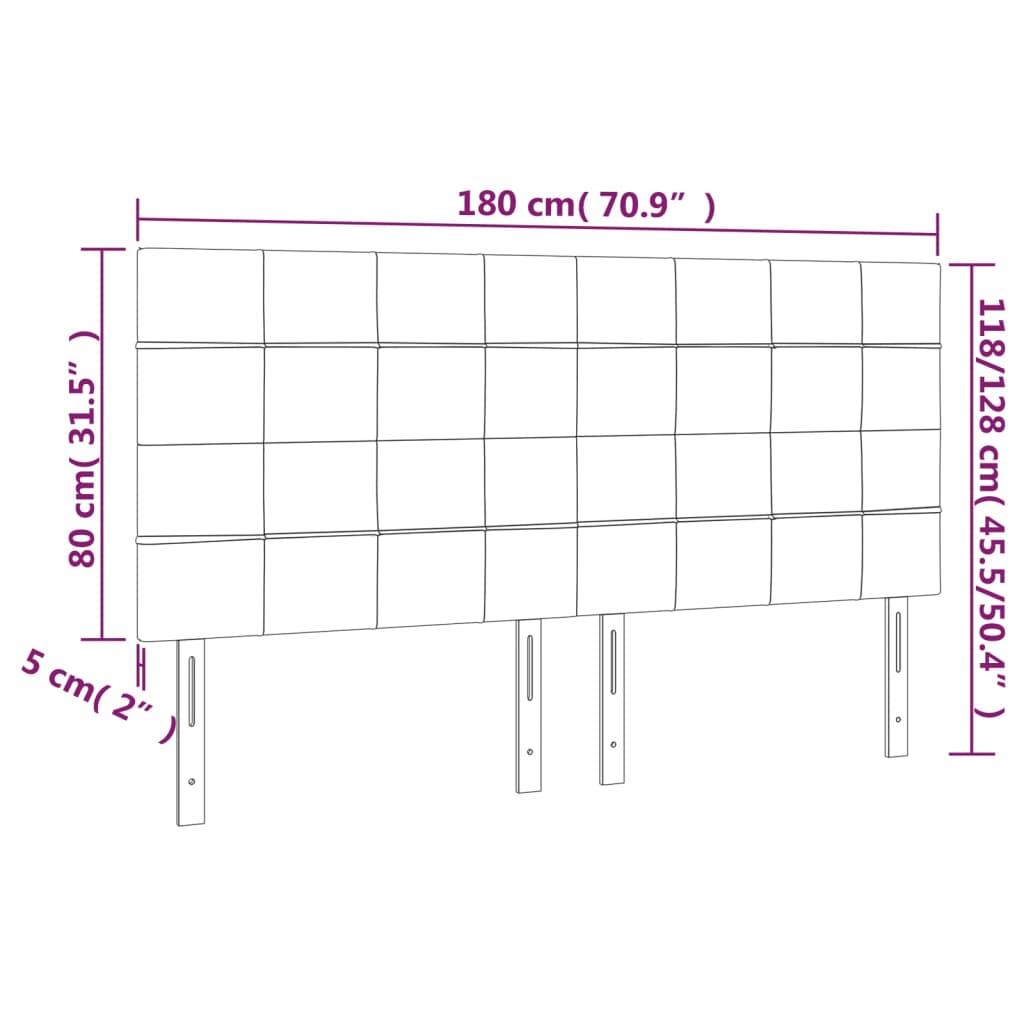 vidaXL világosszürke bársony LED-es fejtámla 180x5x118/128 cm