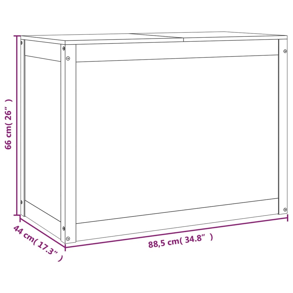 vidaXL fekete tömör fenyőfa szennyestartó láda 88,5 x 44 x 66 cm