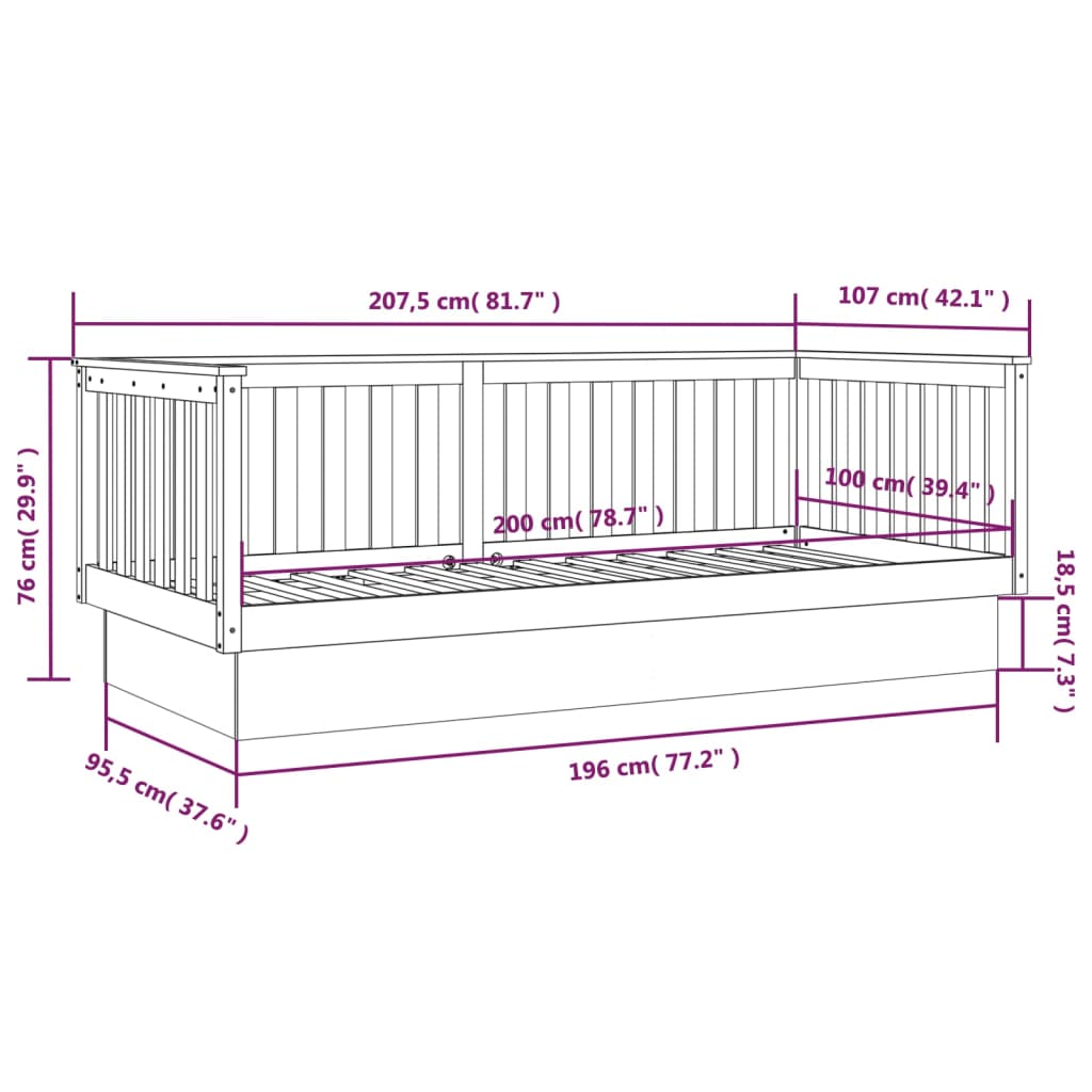 vidaXL fekete tömör fenyőfa kanapéágy 100 x 200 cm