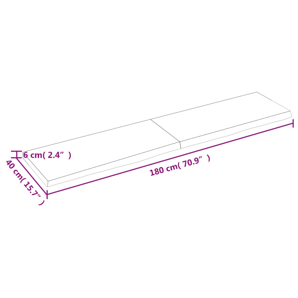 vidaXL kezeletlen tömör fa fürdőszobai pult 180x40x(2-6) cm