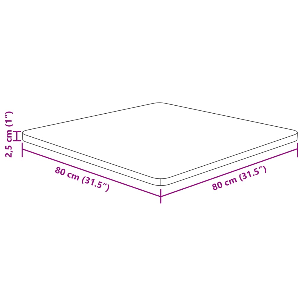 vidaXL kezeletlen tömör tölgyfa négyzet asztallap 80x80x2,5 cm