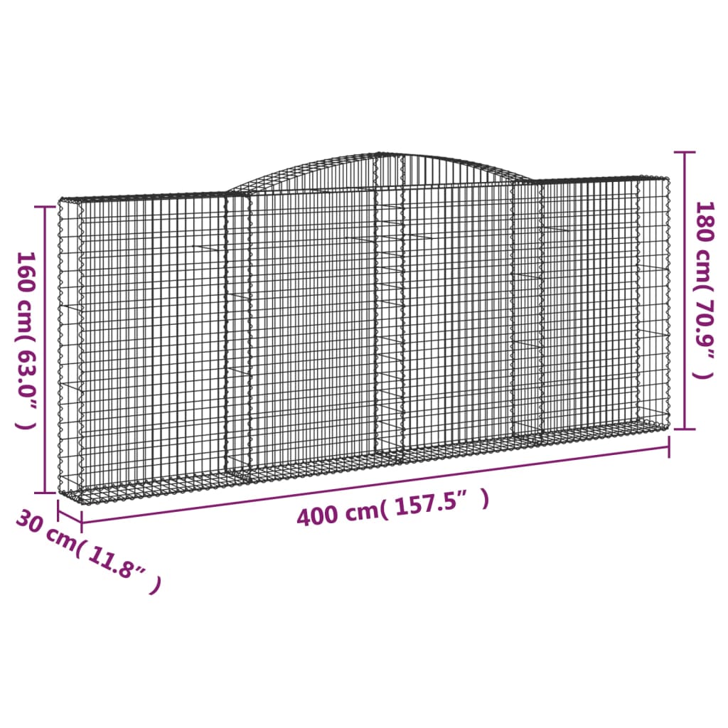 vidaXL 6 db íves horganyzott vas gabion kosár 400x30x160/180 cm