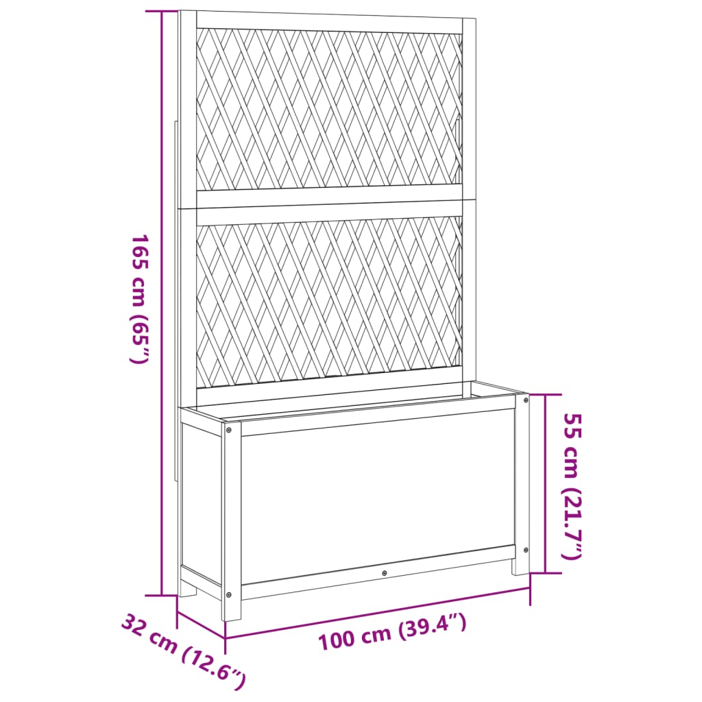 vidaXL tömör akácfa rácsos ültetőláda 100 x 32 x 165 cm