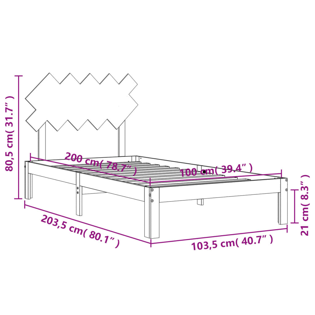 vidaXL fehér tömör fa ágykeret fejtámlával 100 x 200 cm