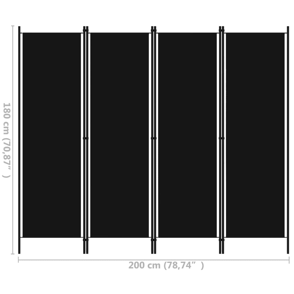 vidaXL fekete 4 paneles paraván 200 x 180 cm