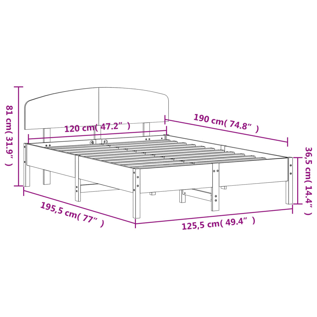 vidaXL fehér tömör fenyőfa ágy matrac nélkül 120 x 190 cm