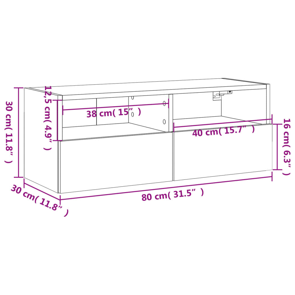 vidaXL fekete szerelt fa fali TV-szekrény 80 x 30 x 30 cm