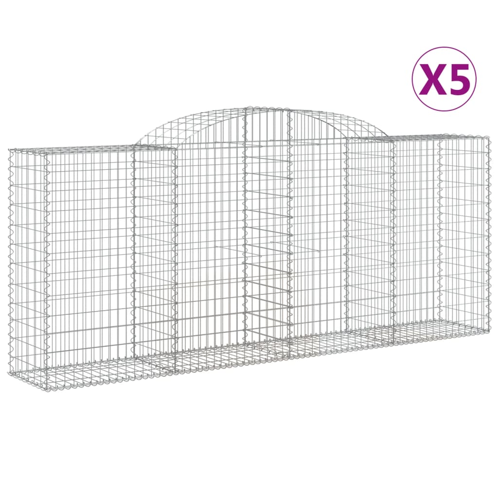 vidaXL 5 db íves horganyzott vas gabion kosár 300x50x120/140 cm