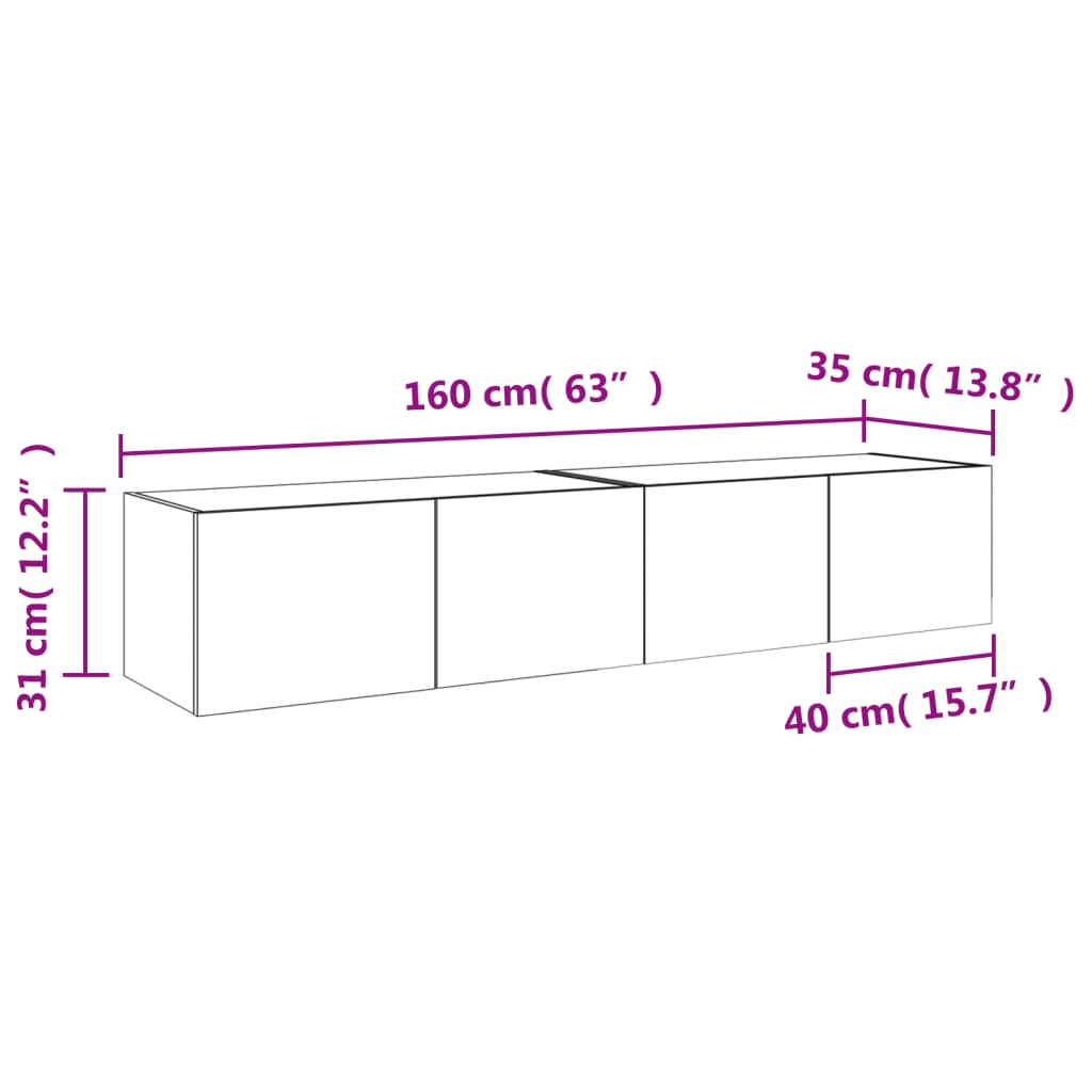 vidaXL 2 db barna tölgyszínű fali TV-szekrény LED-del 80x35x31 cm