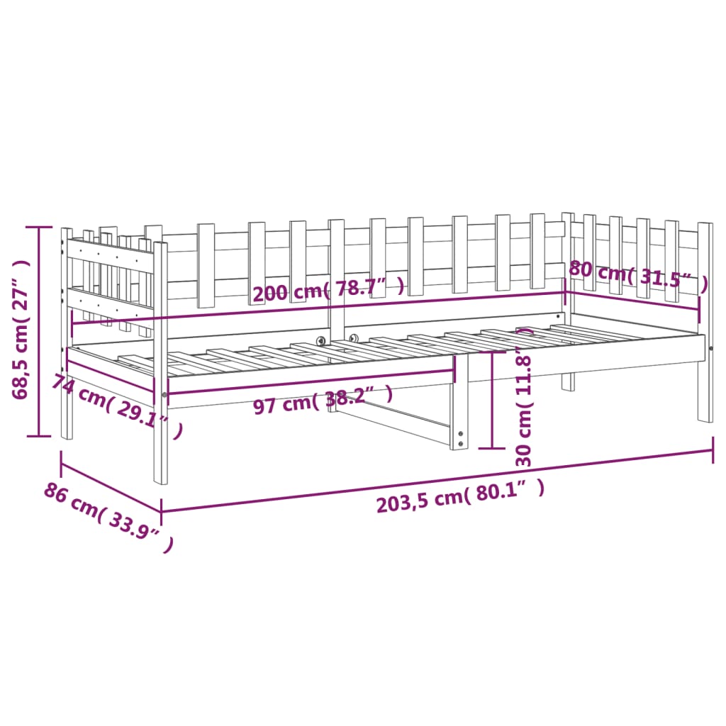 vidaXL mézbarna tömör fenyőfa kanapéágy 80 x 200 cm