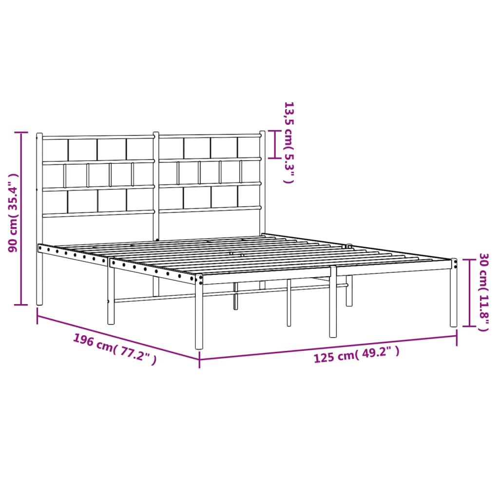 vidaXL fekete fém ágykeret fejtámlával 120 x 190 cm