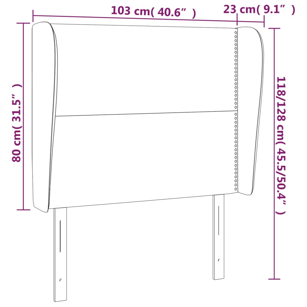 vidaXL fekete bársony fejtámla szárnyakkal 103 x 23 x 118/128 cm