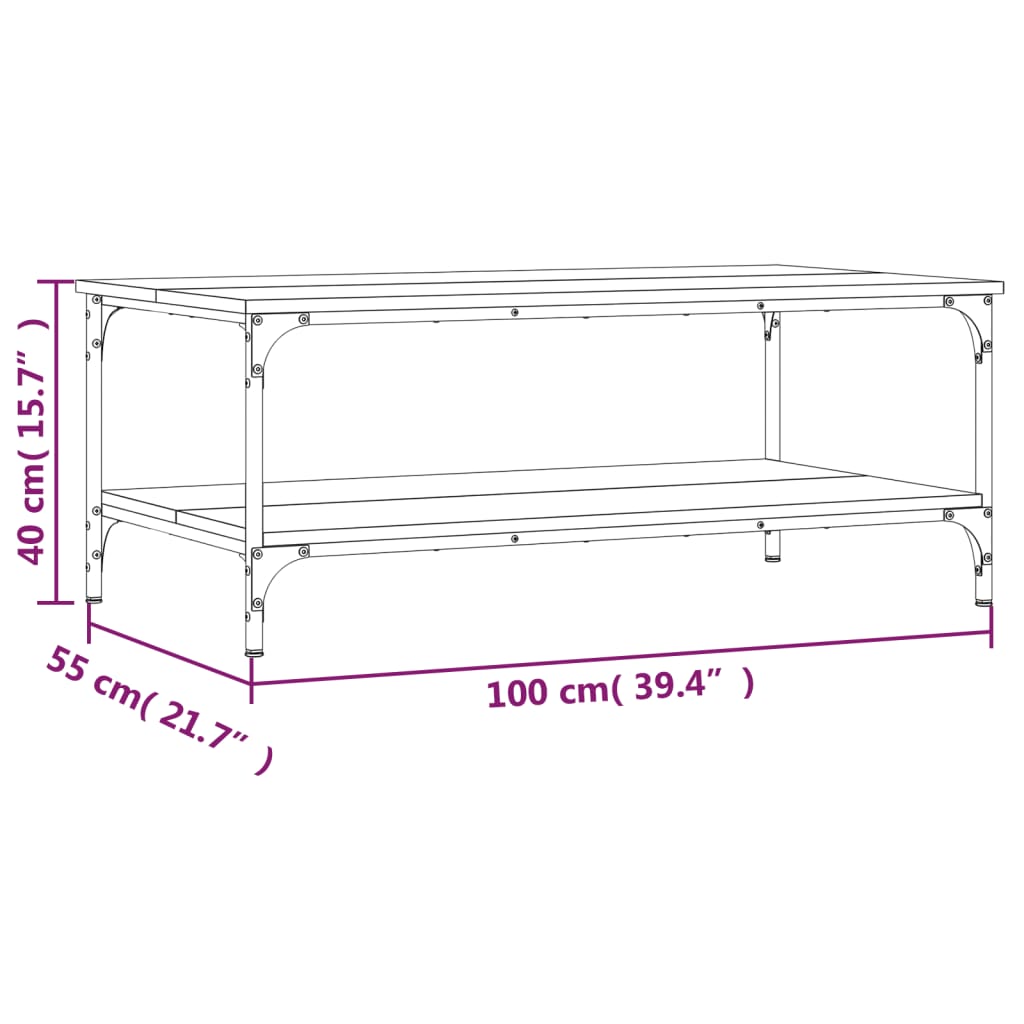 vidaXL füstös tölgy színű szerelt fa dohányzóasztal 100x55x40 cm