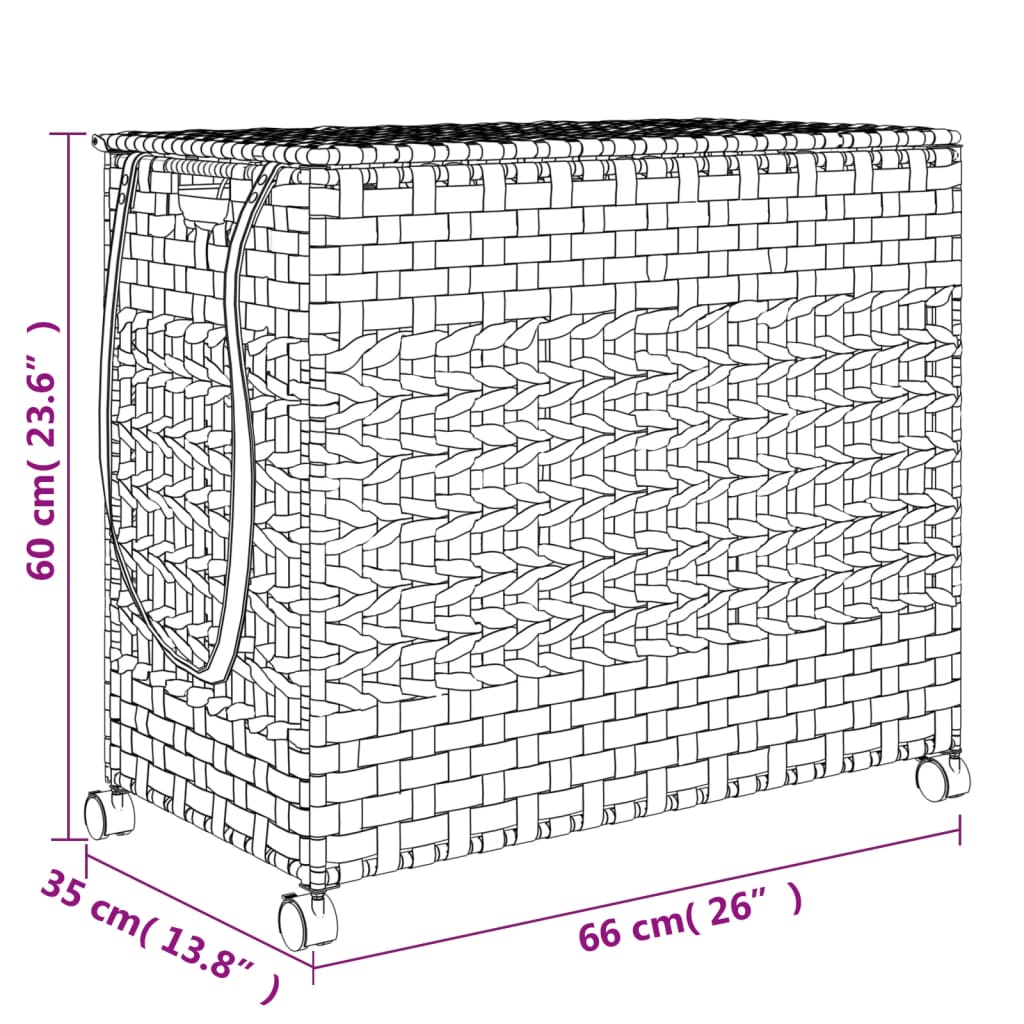 vidaXL rattan szennyeskosár kerekekkel 66x35x60 cm