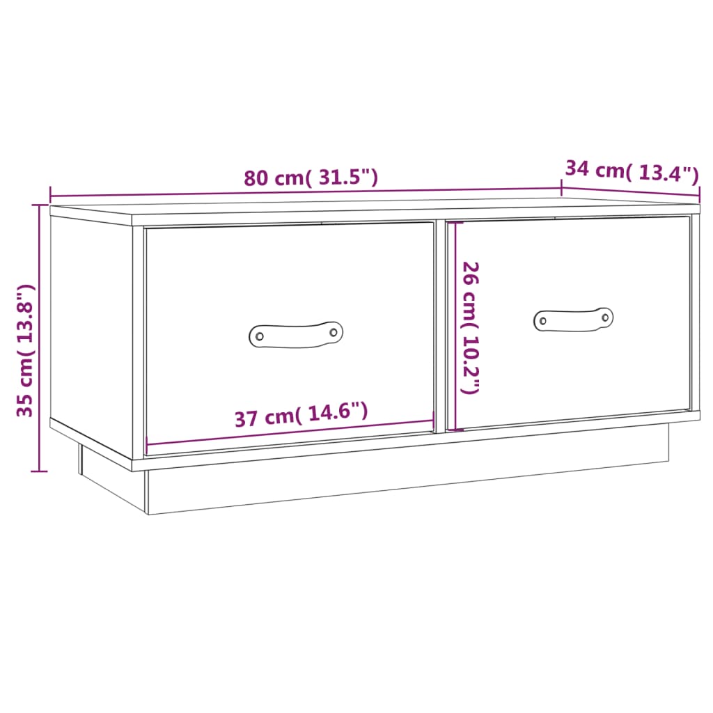 vidaXL fehér tömör fenyőfa TV-szekrény 80 x 34 x 35 cm