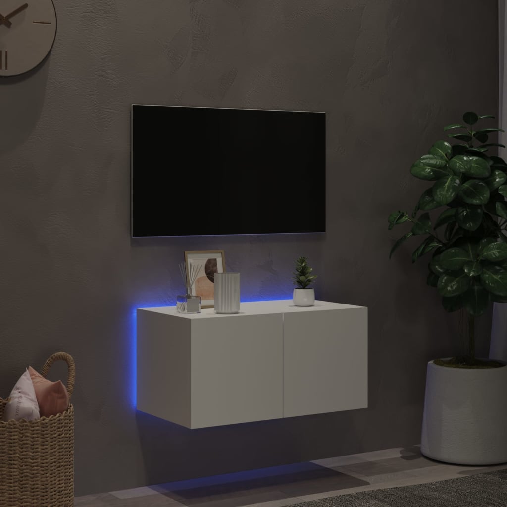 vidaXL fehér falra szerelhető TV-szekrény LED-lámpákkal 60x35x31 cm