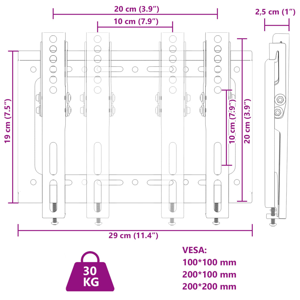 vidaXL fali TV-állvány 14"-42" képernyőhöz max VESA 200 x 200 mm 30 kg