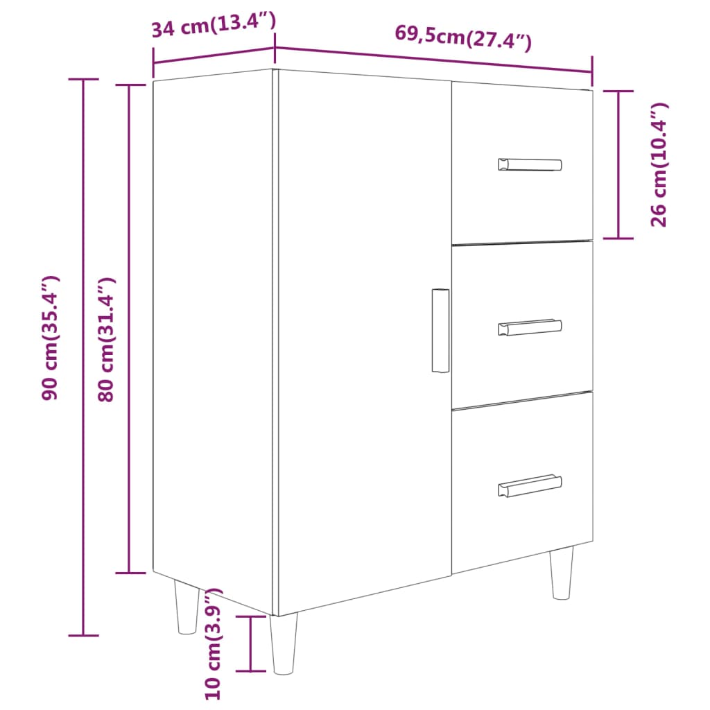 vidaXL barna tölgy színű szerelt fa tálalószekrény 69,5 x 34 x 90 cm