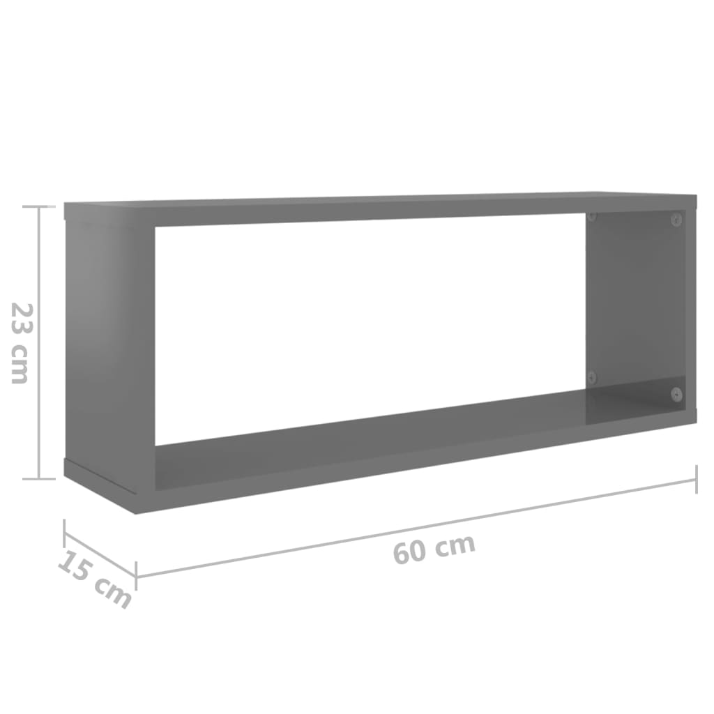 vidaXL 6 db magasfényű szürke forgácslap fali kockapolc 60x15x23 cm