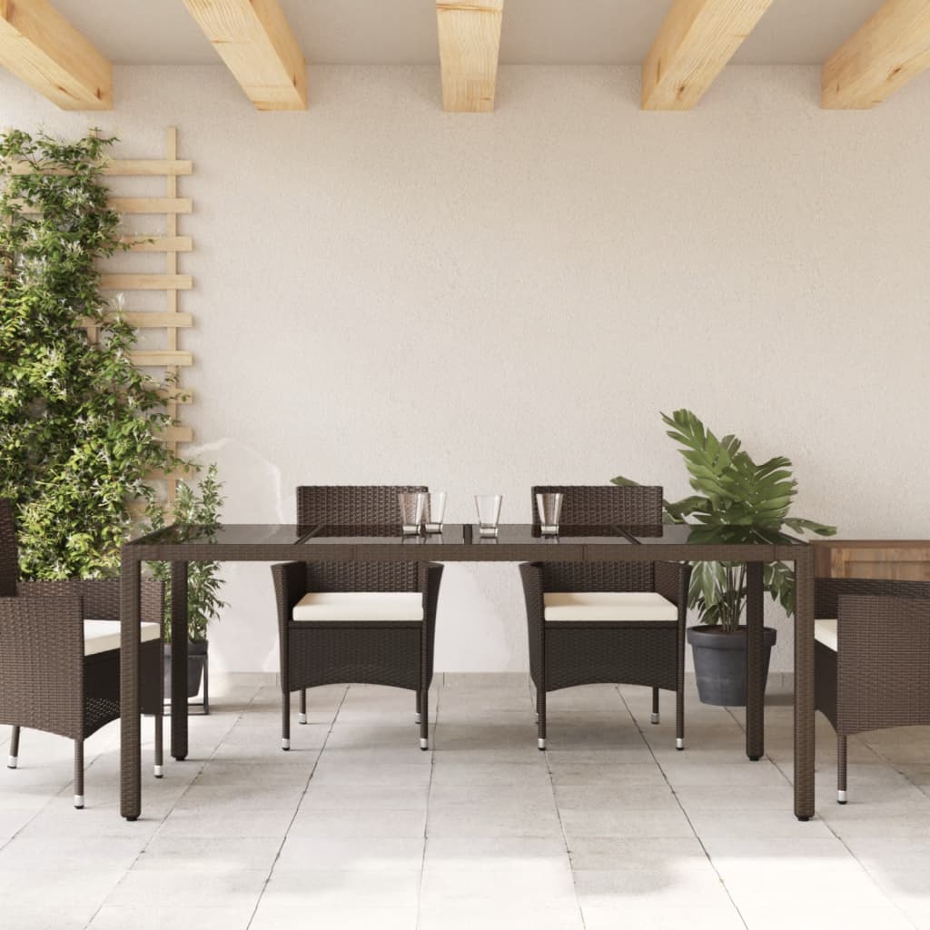 vidaXL barna polyrattan üveglapos kerti asztal 90 x 90 x 75 cm