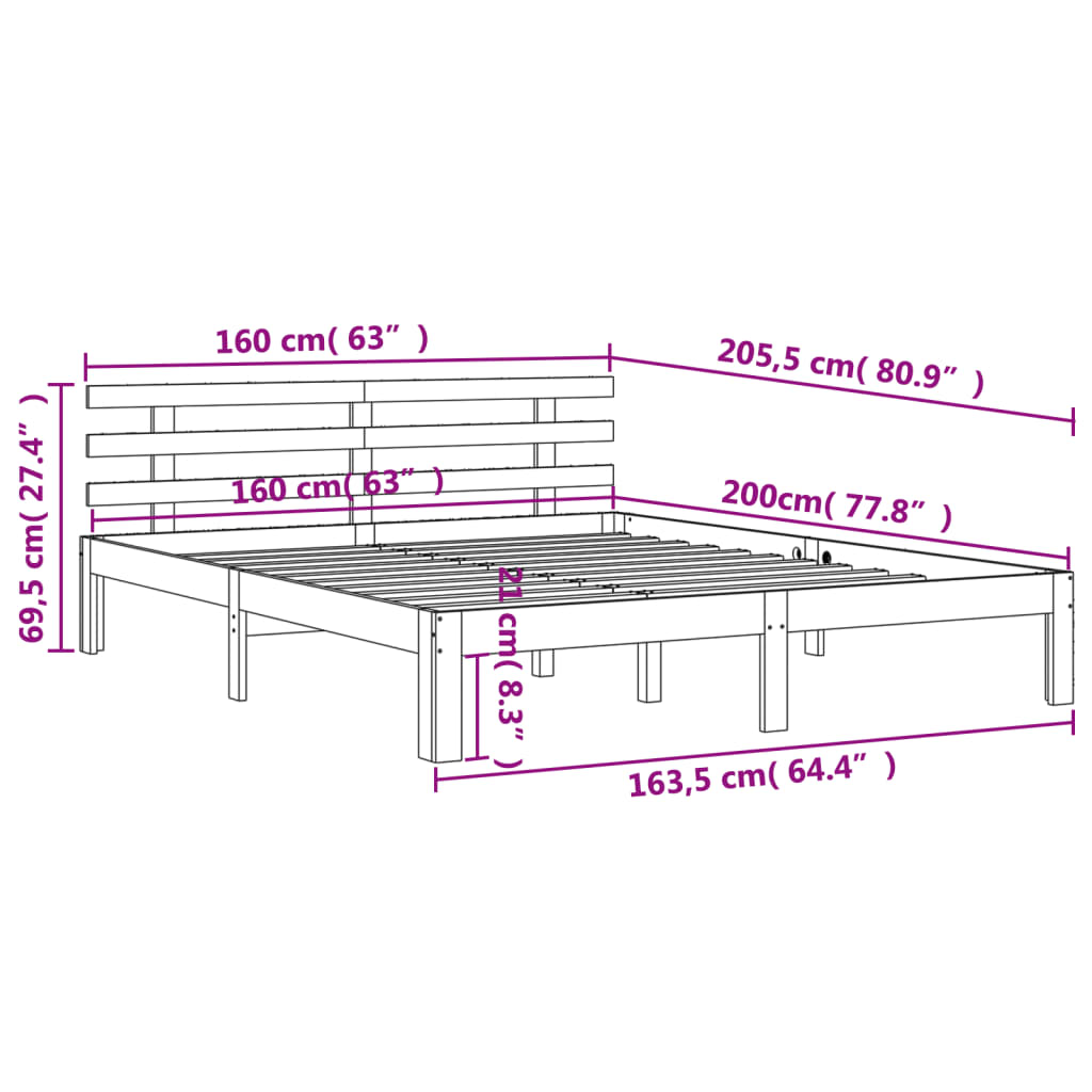 vidaXL viaszbarna tömör fenyőfa ágy matrac nélkül 160 x 200 cm