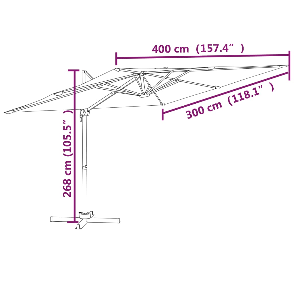 vidaXL zöld konzolos napernyő alumínium rúddal 400 x 300 cm