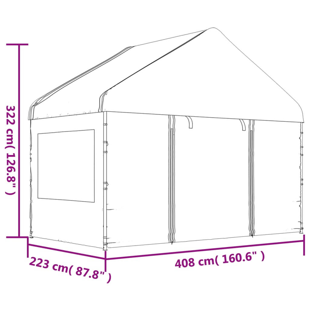 vidaXL fehér polietilén pavilon tetővel 4,08 x 2,23 x 3,22 m