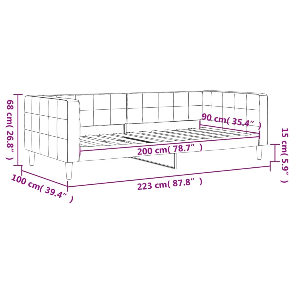 vidaXL fekete bársony kanapéágy 90 x 200 cm