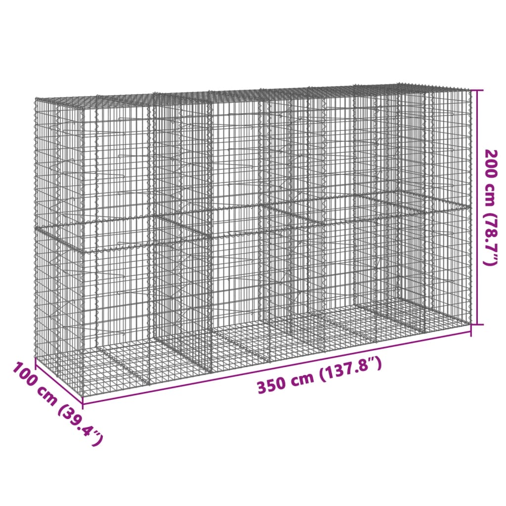 vidaXL horganyzott vas gabion kosár fedéllel 350 x 100 x 200 cm