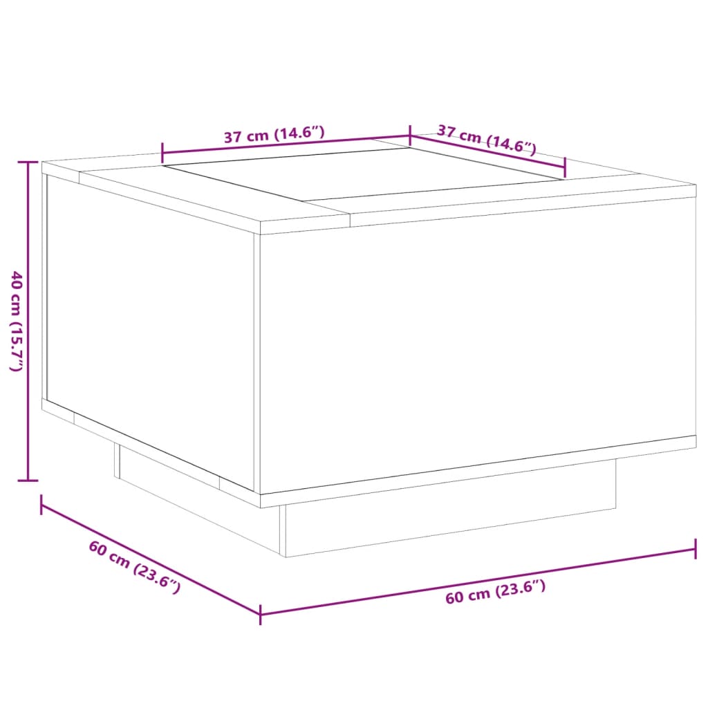 vidaXL betonszürke szerelt fa dohányzóasztal LED-del 60 x 60 x 40 cm