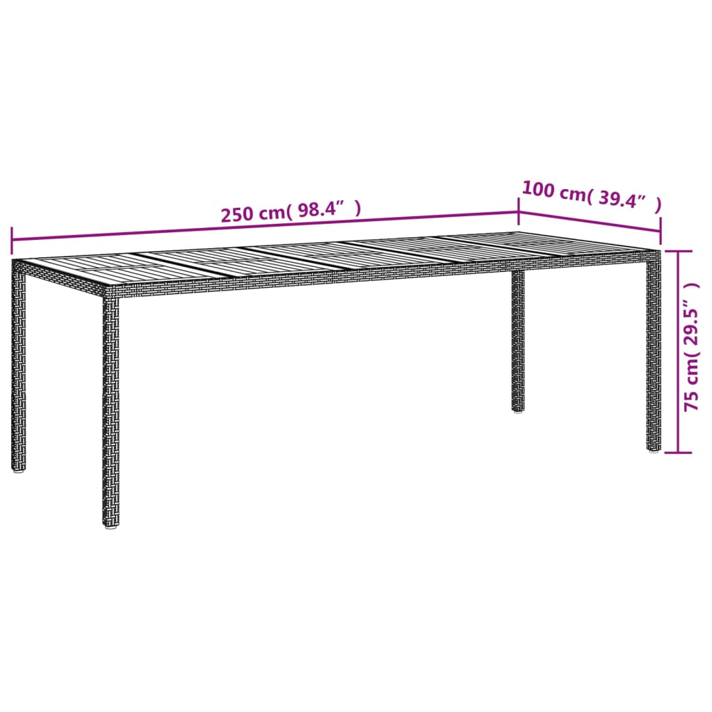 vidaXL szürke polirattan kerti asztal 250 x 100 x 75 cm