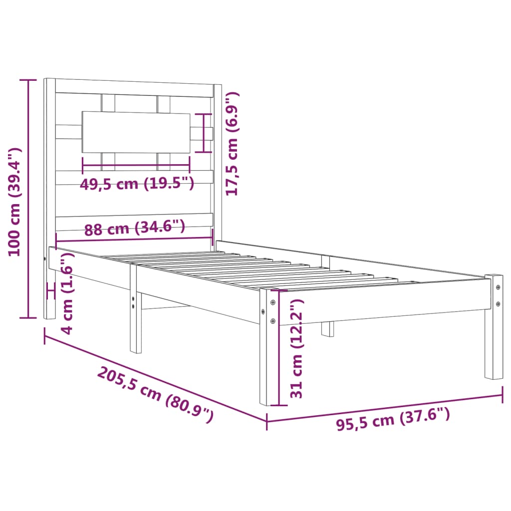 vidaXL fehér tömör fenyőfa ágykeret 90 x 200 cm