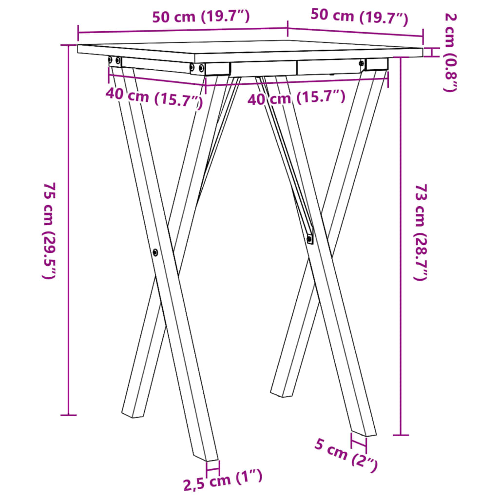 vidaXL tömör fenyőfa és öntöttvas étkezőasztal X-vázzal 50x50x75 cm