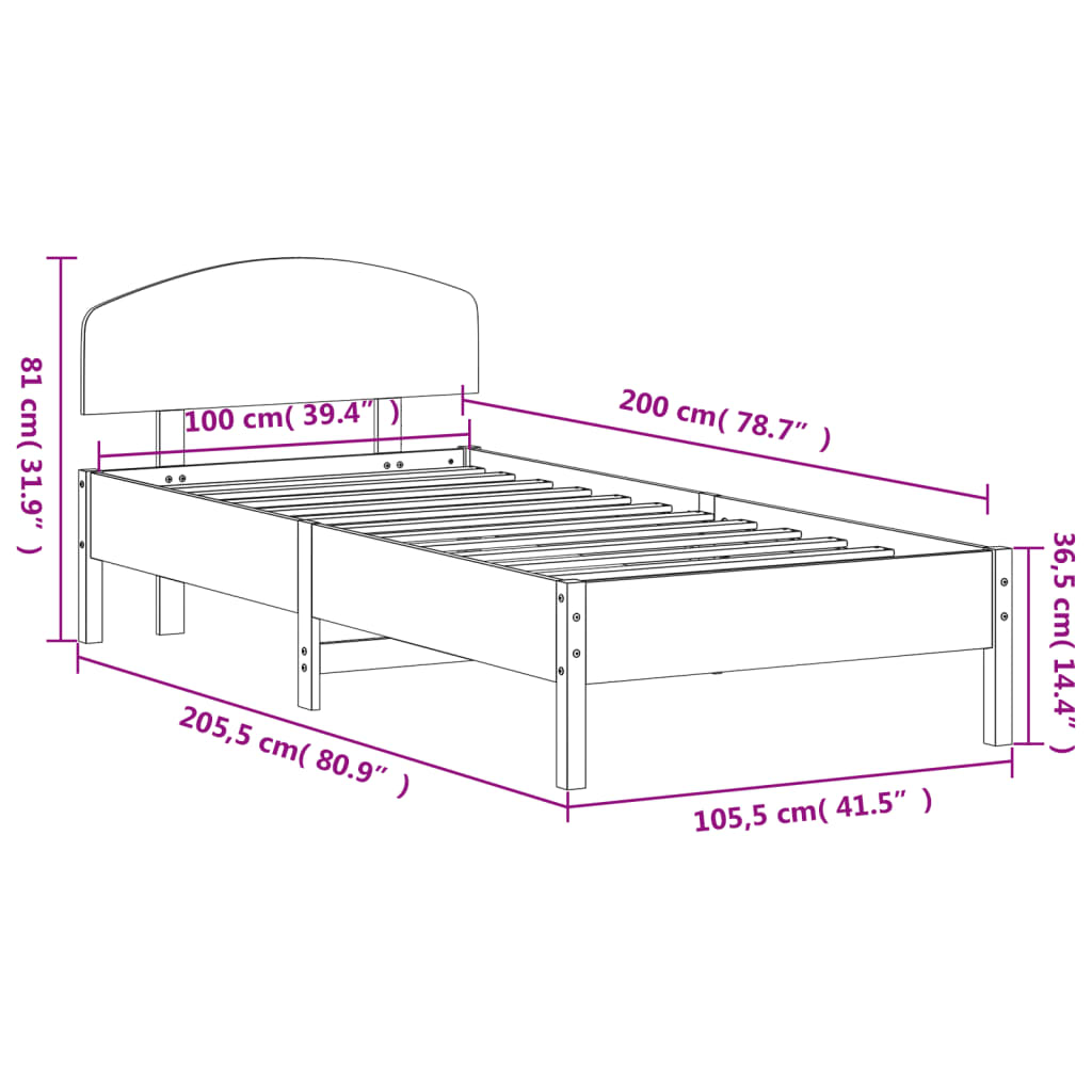 vidaXL viaszbarna tömör fenyőfa ágy matrac nélkül 100 x 200 cm