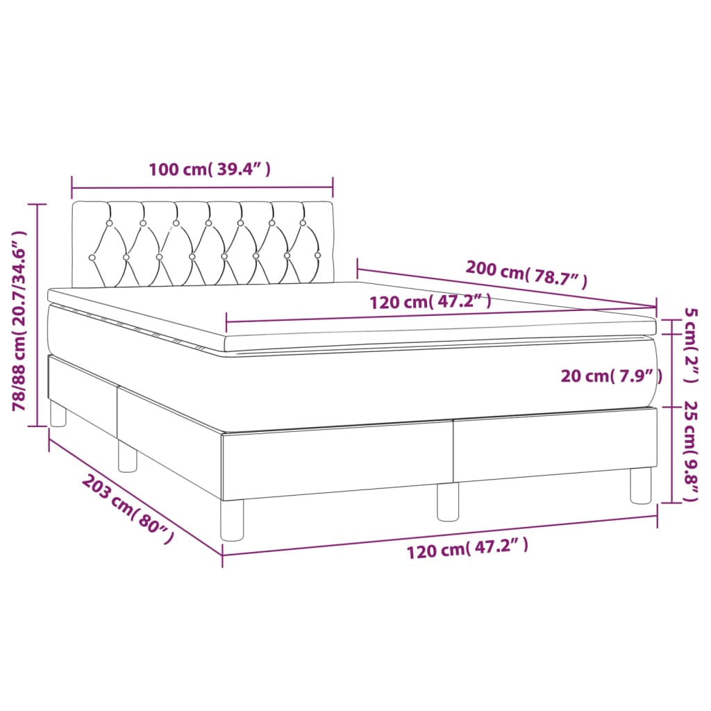 vidaXL fekete szövet rugós ágy matraccal 120 x 200 cm