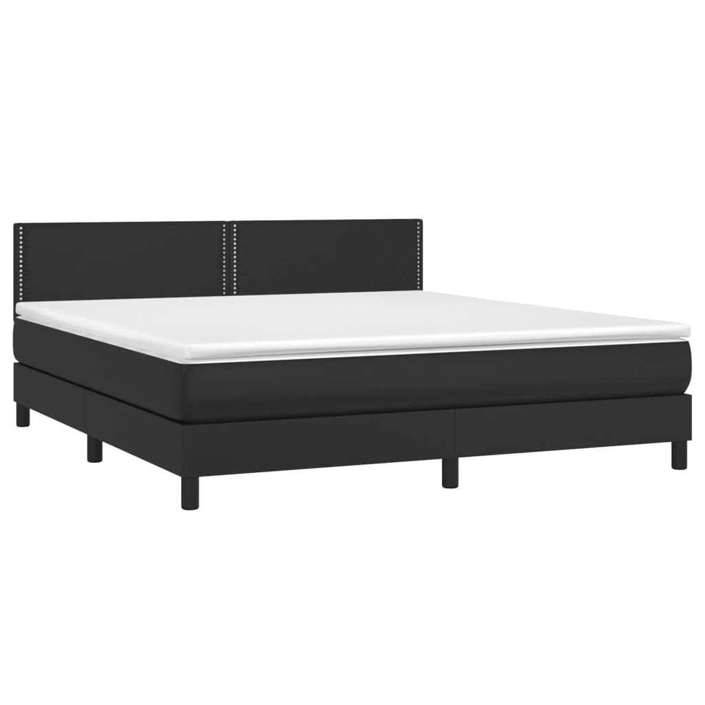vidaXL fekete műbőr rugós ágy matraccal és LED-del 160x200 cm