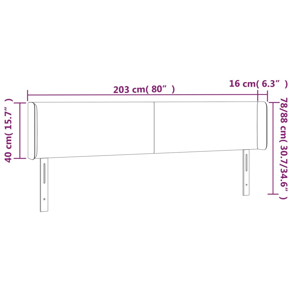 vidaXL fehér műbőr LED-es fejtámla 203x16x78/88 cm