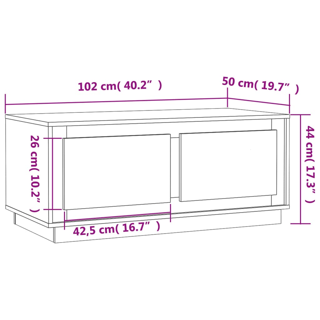 vidaXL magasfényű fehér szerelt fa dohányzóasztal 102 x 50 x 44 cm