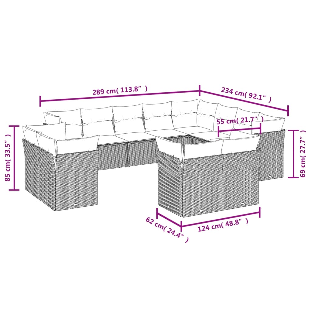 vidaXL 12 részes fekete polyrattan kerti ülőgarnitúra párnákkal