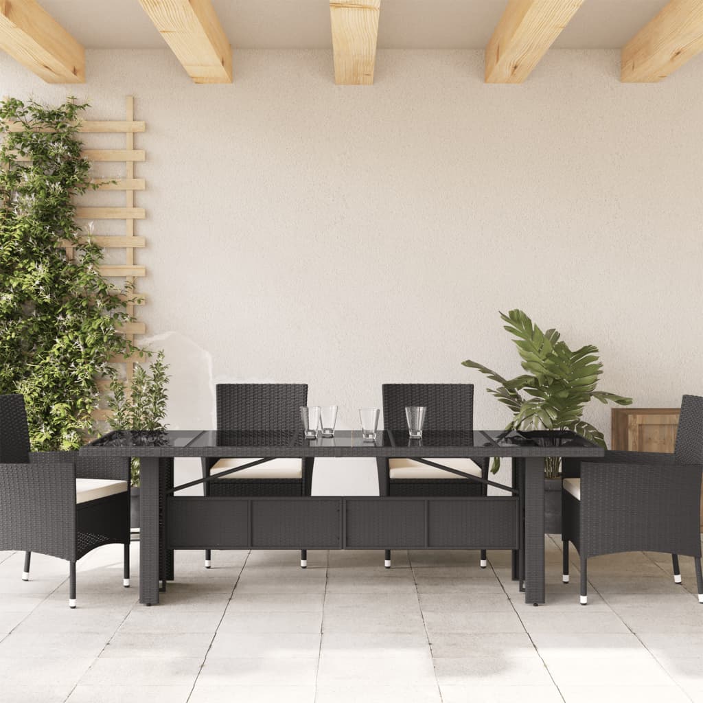 vidaXL fekete polyrattan üveglapos kerti asztal 240 x 90 x 75 cm