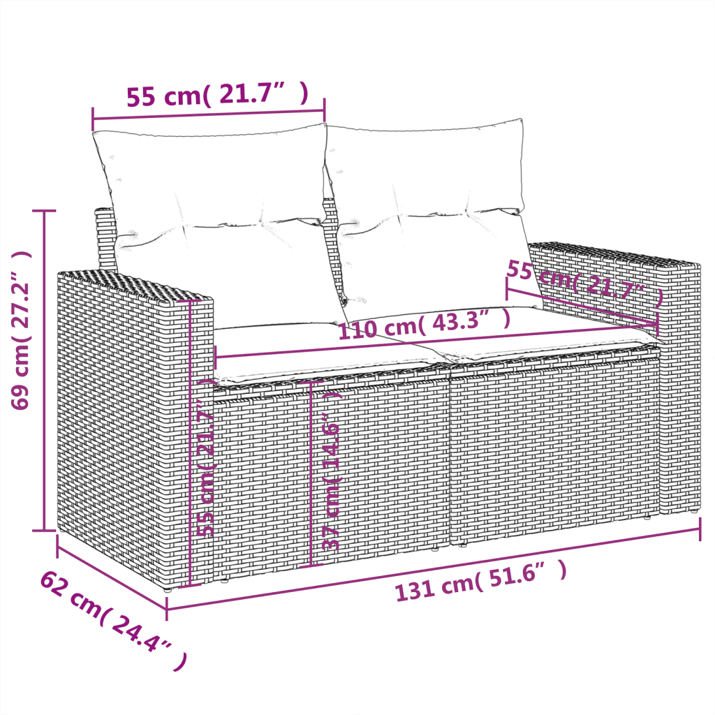 vidaXL 9-részes bézs polyrattan kerti ülőgarnitúra párnákkal