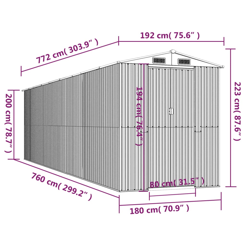 vidaXL sötétbarna horganyzott acél kerti fészer 192 x 772 x 223 cm