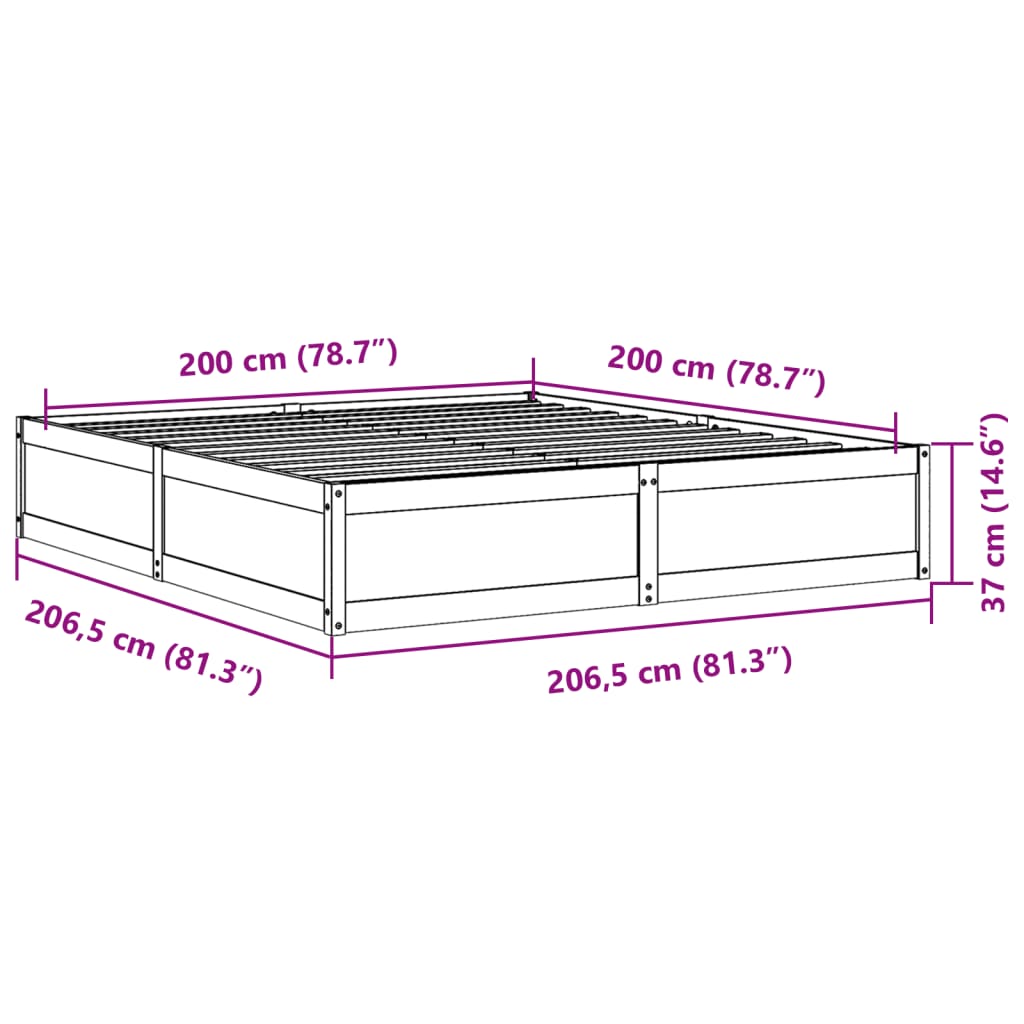 vidaXL tömör fenyőfa ágy matrac nélkül 200 x 200 cm