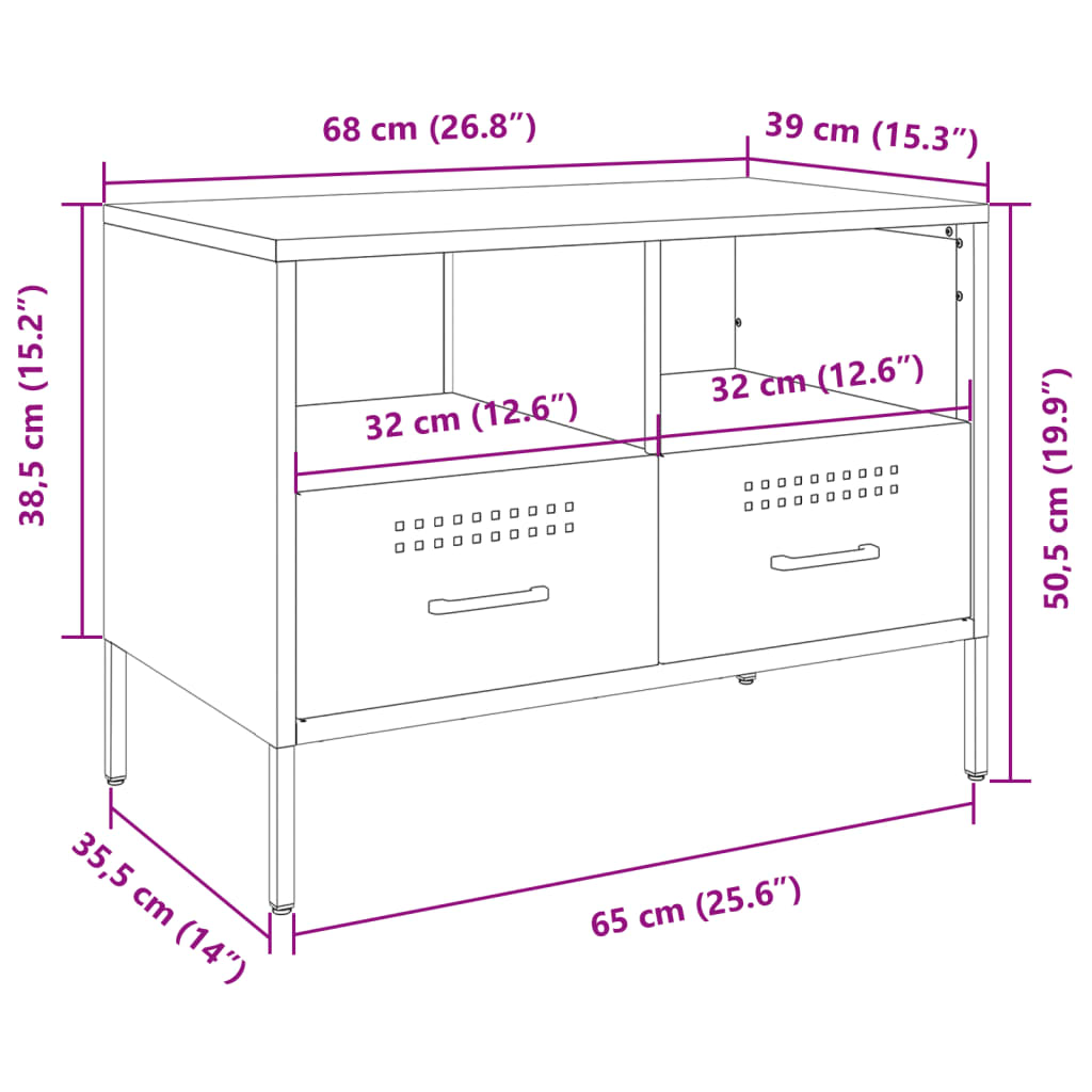 vidaXL mustársárga acél TV-szekrény 68 x 39 x 50,5 cm