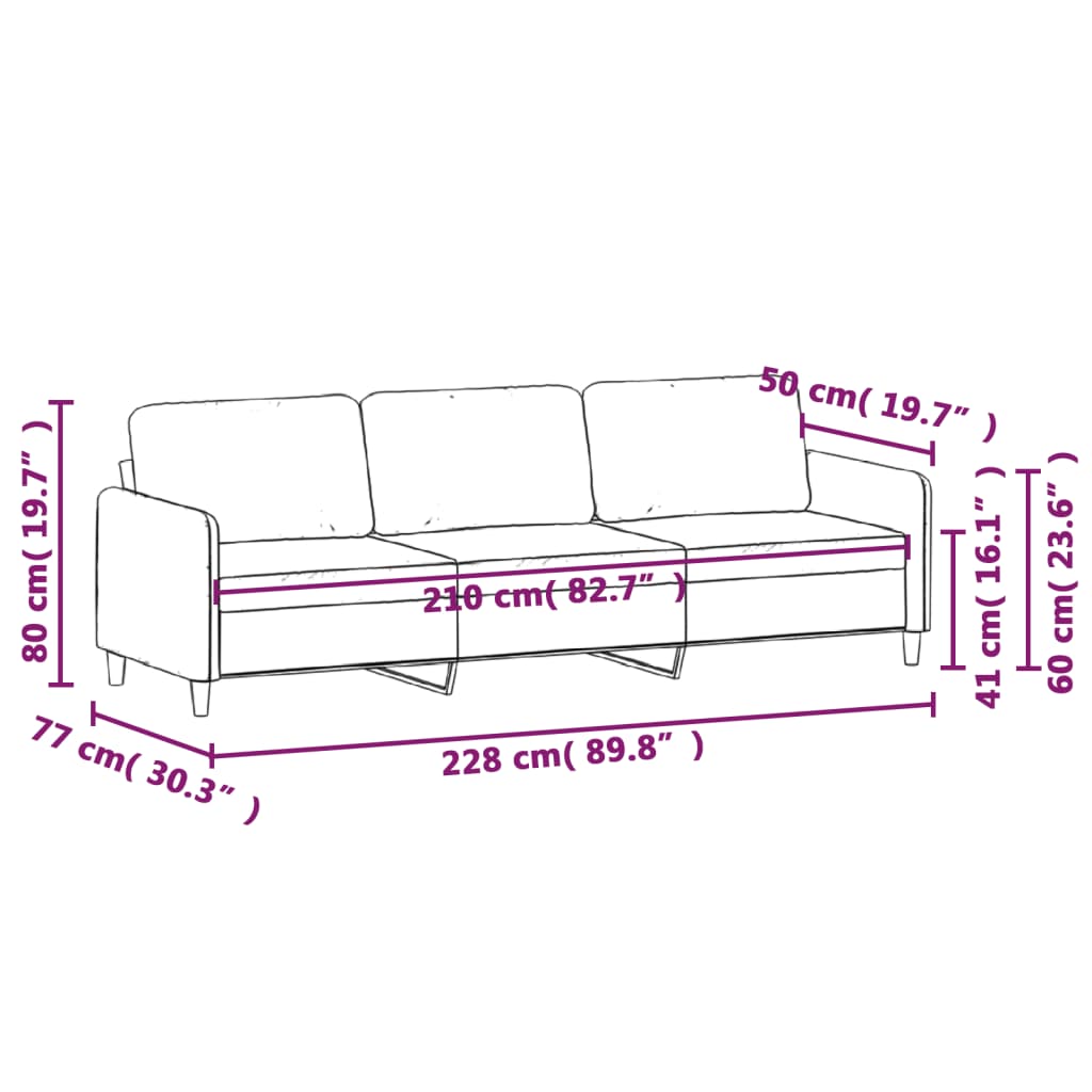 vidaXL 3 személyes világosszürke szövet kanapé 210 cm