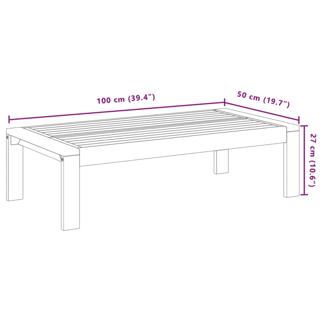 vidaXL tömör akácfa kerti asztal 100 x 50 x 27 cm