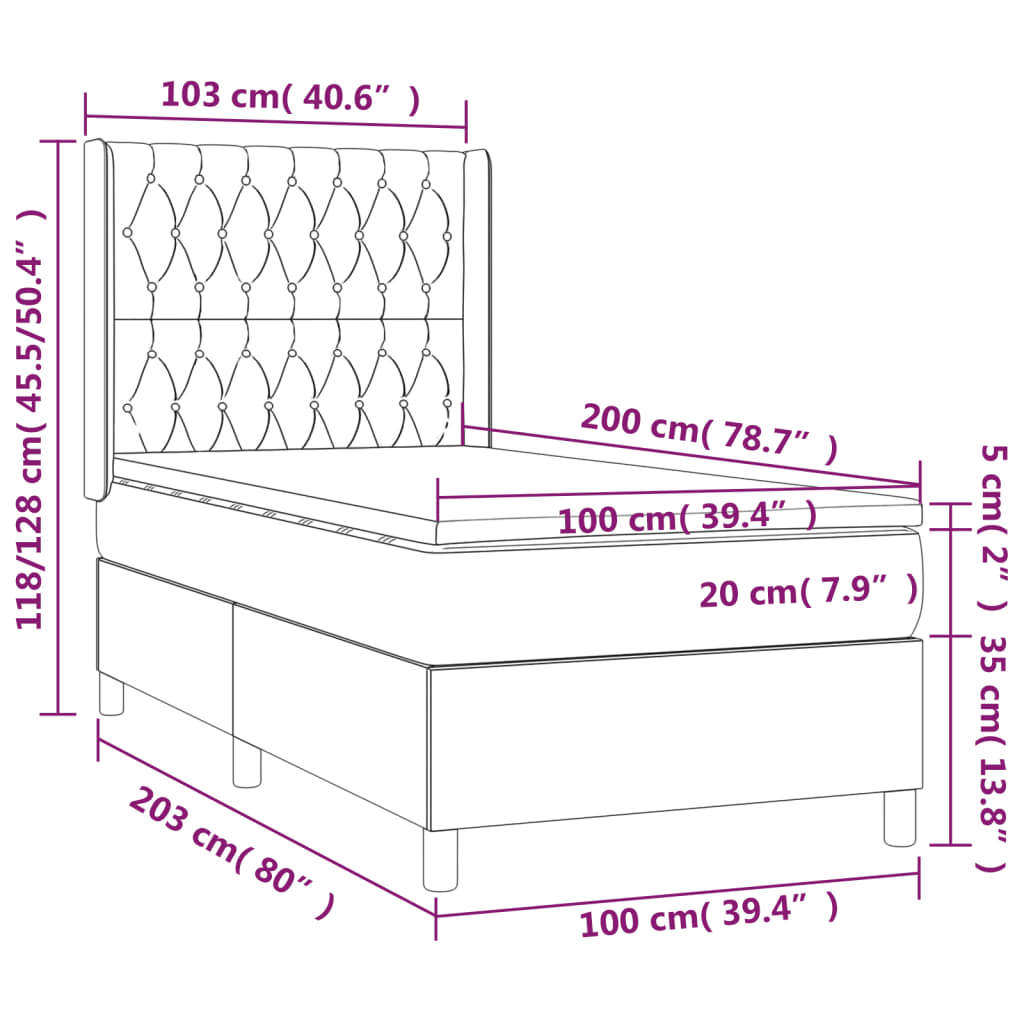 vidaXL világosszürke bársony rugós ágy matraccal 100 x 200 cm