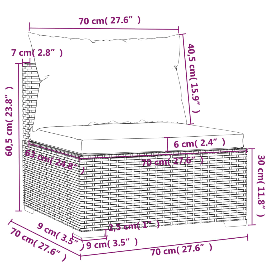 vidaXL 11 részes barna polyrattan kerti bútorszett párnákkal