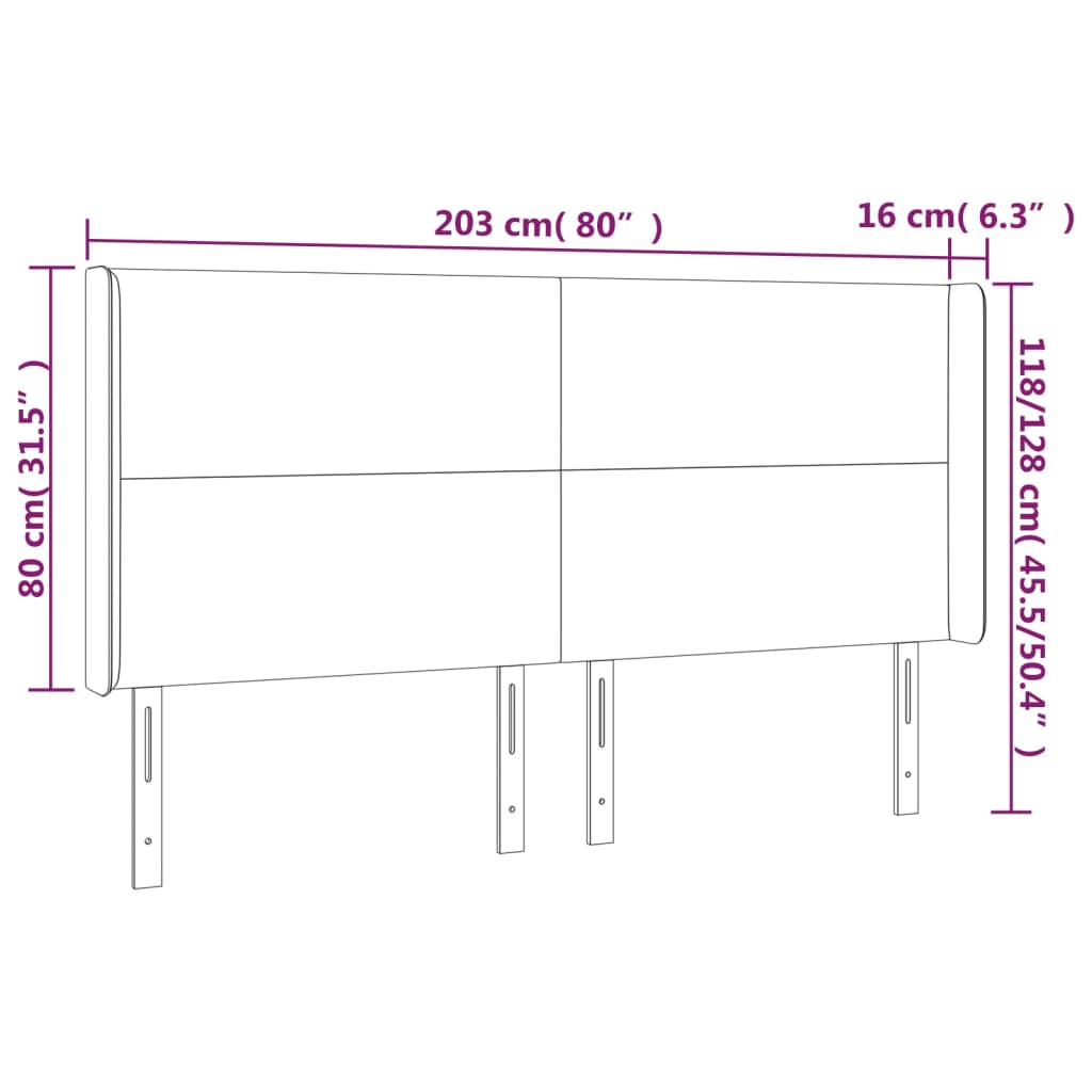 vidaXL fekete bársony fejtámla szárnyakkal 203x16x118/128 cm